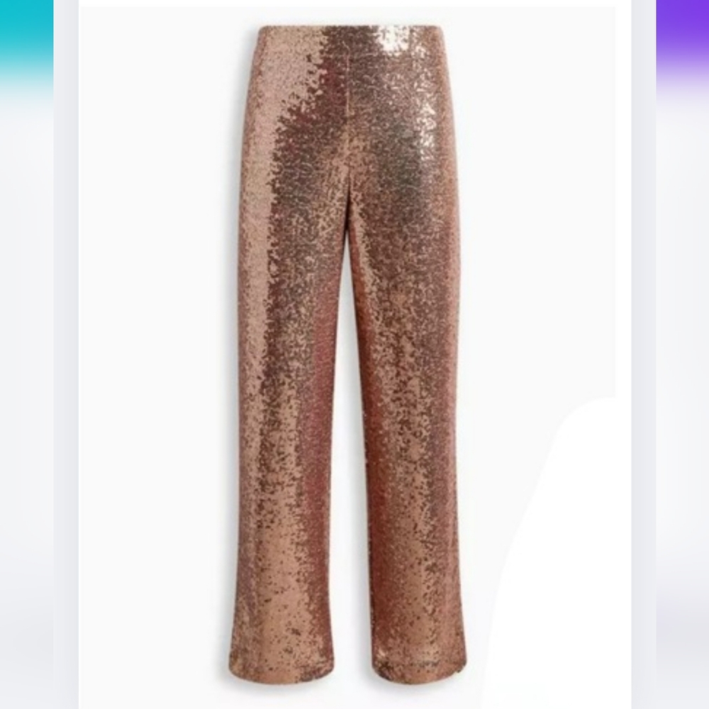 NWT Torrid 1 Champagne Beige Tan Sequin Wide Leg Pants 1633-BG - Picture 4 of 16